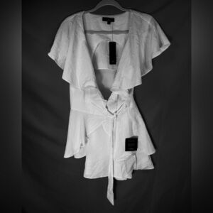 Lulus Aldrin White Ruffled Backless Wrap Skort Romper L